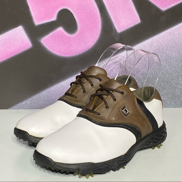 FootJoy Kids Classic Brown and White Golf Shoes - Picture 3 of 9